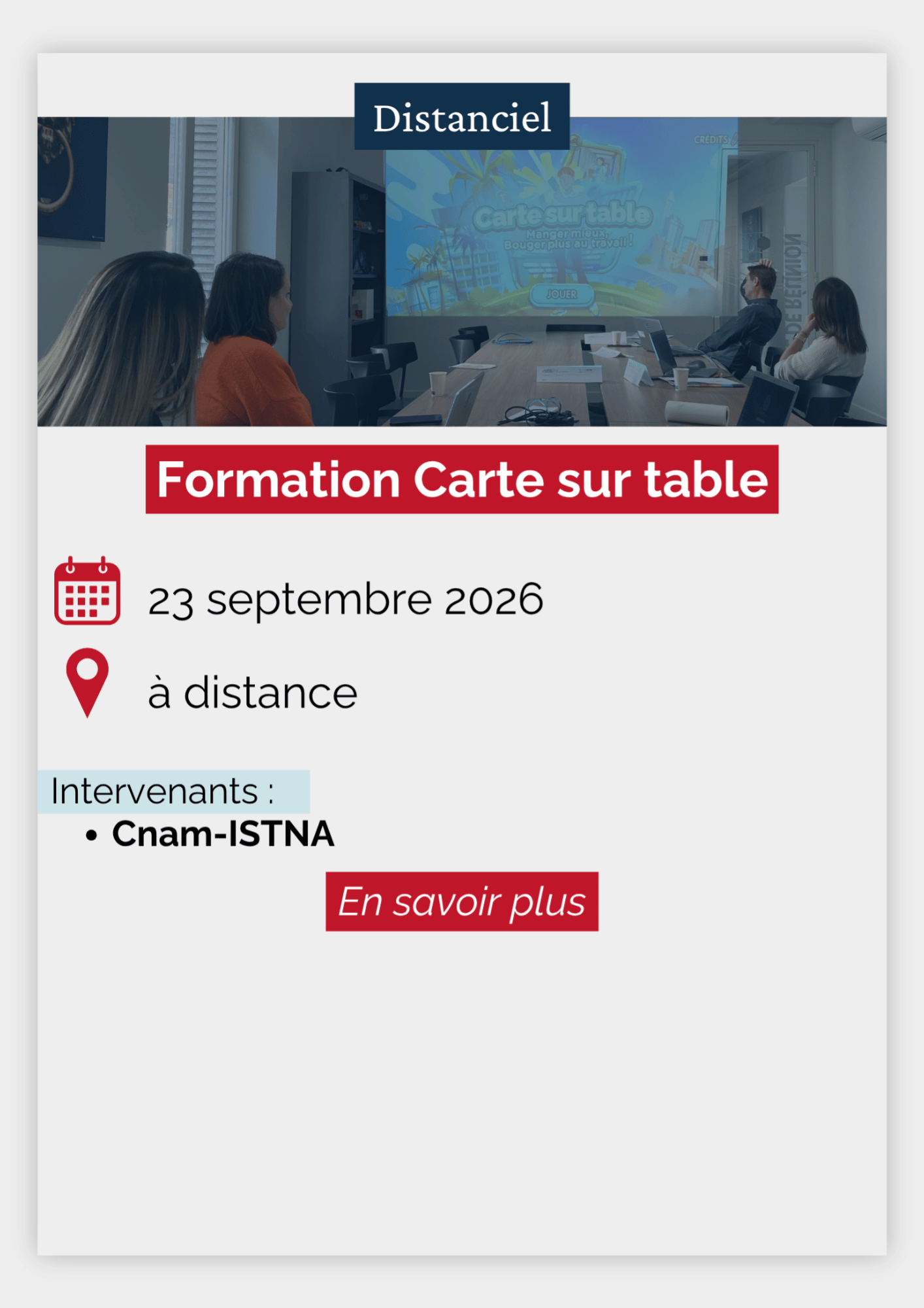 Formation Carte sur table