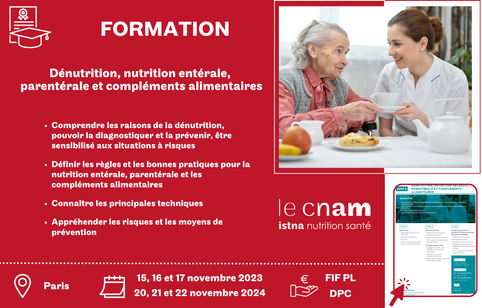 Semaine Nationale de la Dénutrition. Formation par le Cnam-ISTNA : Dénutrition, nutrition entérale, parentérale et compléments nutritionnels